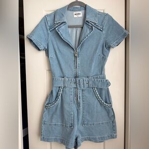 Show Me Your MuMu Outlaw Romper in Light Tidal - XS